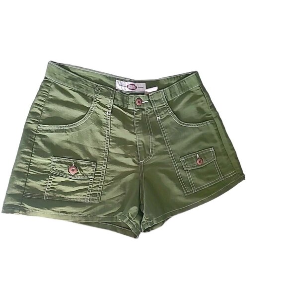 Chazz Vintage 90s Women High Waisted Olive Green Short Sz 9 Made USA 100% Nylon - Picture 1 of 15